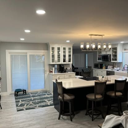 Gray kitchen remodel with recessed and island lighting, Palm Coast B Section